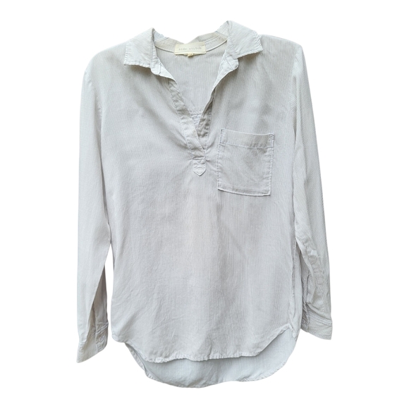 Side Stitch Tops - Side Stitch Cream and Gray Striped Long Sleeve Pullover Top - Size XS